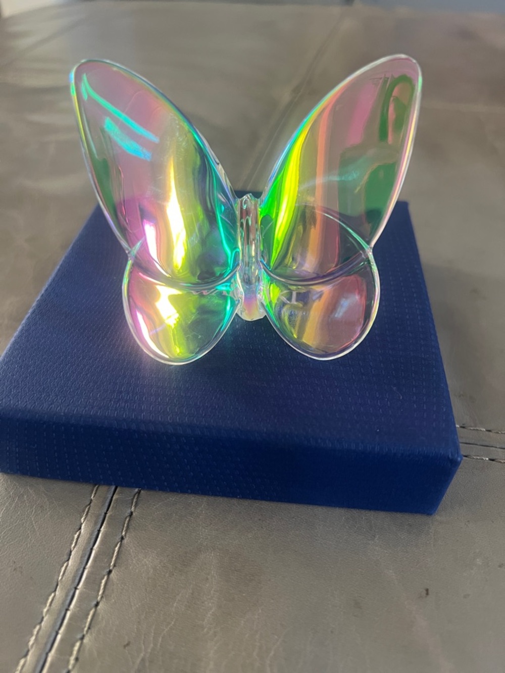 Baccarat Iridescent Butterfly Figurine — Green, Yellow, Pink, Blue